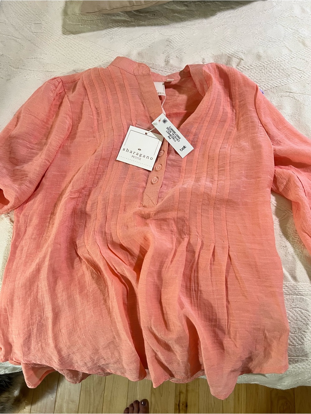 Sharagano NWT Chrystal Rose Tunic Petite Medium Lightweight Roll Sleeve